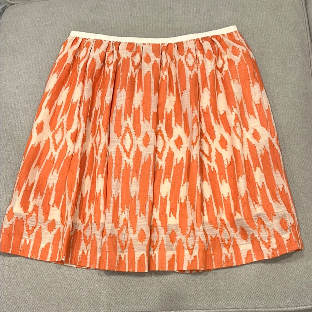 J.Crew Orange and White Knee-Length A-Line Pleated Skirt